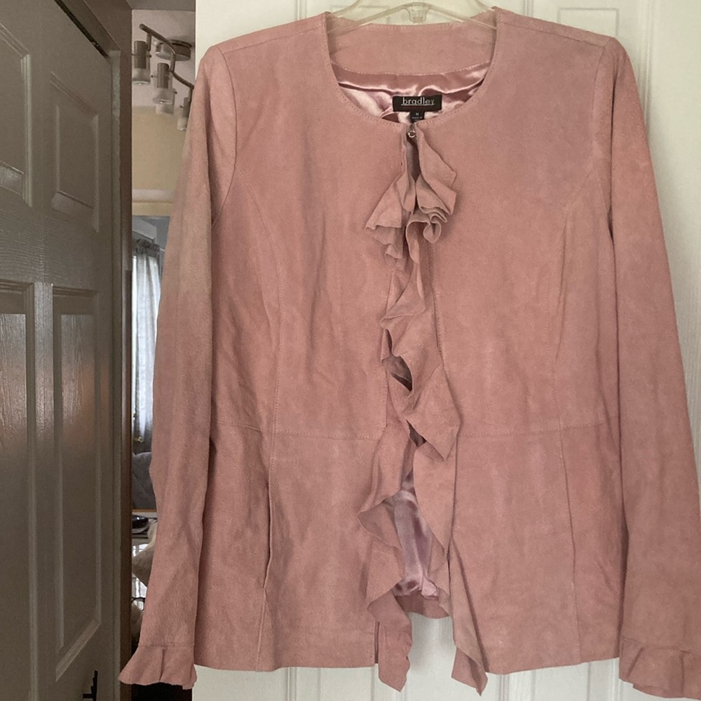 Elegant Women's Blazer with Ruffle Detail in Pink